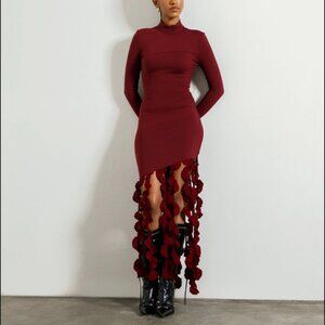 Elexiay Burgundy Dress